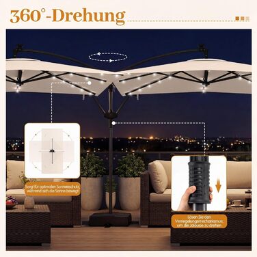 Садова парасолька COSTWAY 250x250 см з LED-підсвіткою, стійкою та рукояткою, квадратна сонцезахисна парасолька для тераси, басейну та двору, бежева