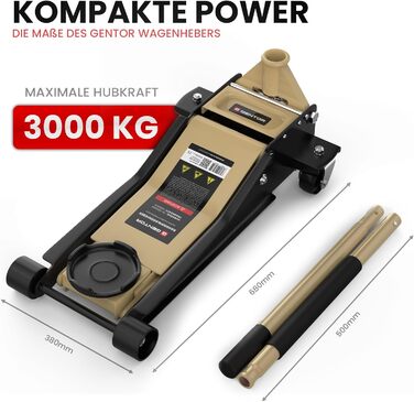 Гідравлічний домкрат 3T низькопрофільний 75-505мм з гумовими накладками для легкових авто та SUV – професійний, поворотний