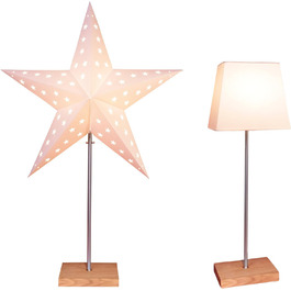 Настільна лампа EGLO зі змінним плафоном, 3D паперова зірка різдвяна або квадратний абажур білого кольору з основою з дерева та металу, декоративна настільна лампа зірка з кабельним вимикачем, E14, висота 65 см Коричневий