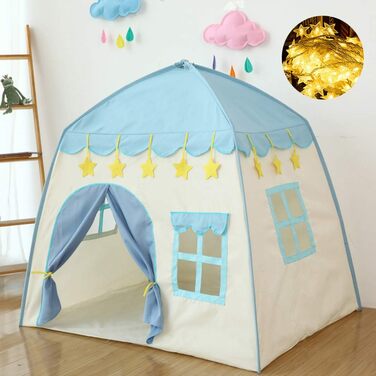 Дитячий ігровий намет із зірковими вогнями Princess Castle Teepee для внутрішнього та зовнішнього використання (синій)