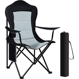 Крісло для кемпінгу WOLTU складне, легке складне крісло для вулиці, крісло для риболовлі, з бічною кишенею підстаканника, з можливістю завантаження до 150 кг, для тераси кемпінгу Beach Garden (чорний світло-сірий)
