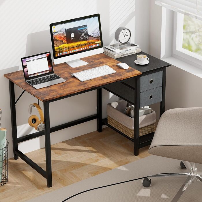 Письмовий стіл COSTWAY з 2 висувними ящиками, довгий комп'ютерний стіл з гачком для навушників і відділенням для зберігання, офісний стіл, великий стіл для ПК, робочий стіл для офісу, дому (120 см)