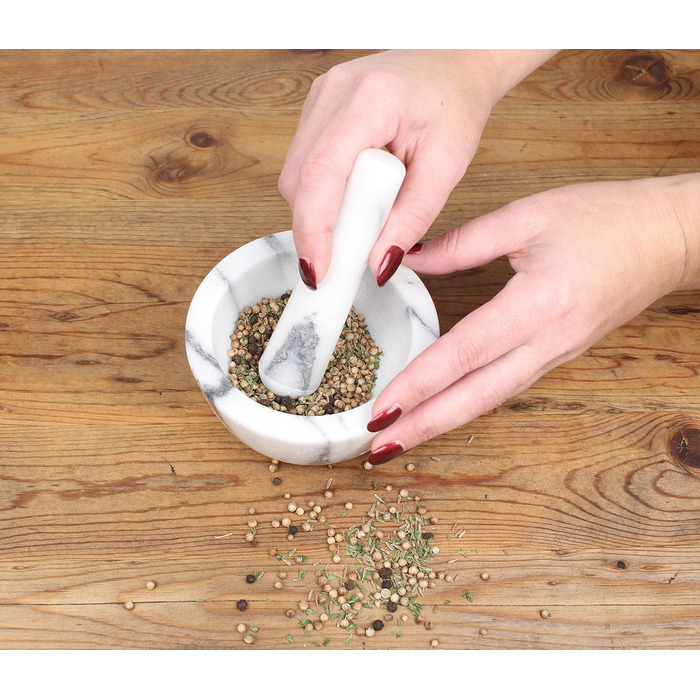 Мраморний ступка та товкачок RSVP International, 170 мл - для спецій, трав, пігулок, преміум якість, білий колір