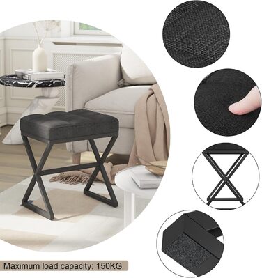 Чорний пуф-табуретка для макіяжу з металевими ніжками X-подібної форми, 40x30x46 см