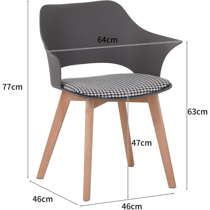 Набір з 4 стільців Albatros для їдальні Aalborg, білий - з масивних букових ніжок, скандинавський ретро-дизайн, зручний стільчик-чаша. Елегантний кухонний стілець, стілець для їдальні до столу білий (сірий)