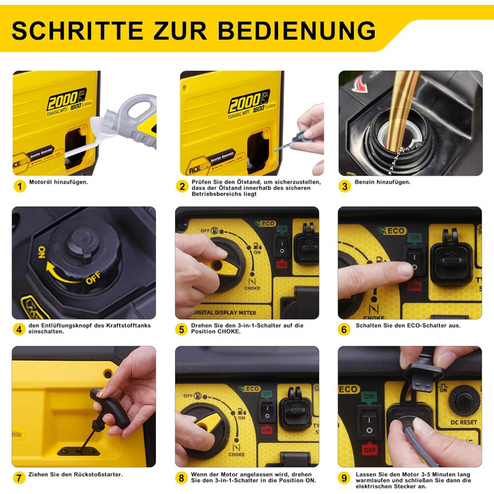 Інверторний генератор Aceup 3400W: бензиновий, 230V/12V, USB, цифровий дисплей, для дому, кемпінгу, 4-тактний, 23кг