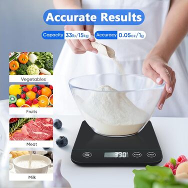 Кухонні ваги Dr. Cow з подвійною платформою, 15 кг/1 г та 500 г/0.01 г, 7 одиниць вимірювання, функція тарування, підрахунку, автовимкнення, для кухні, ювелірних виробів, випічки та приготування їжі (K53H)