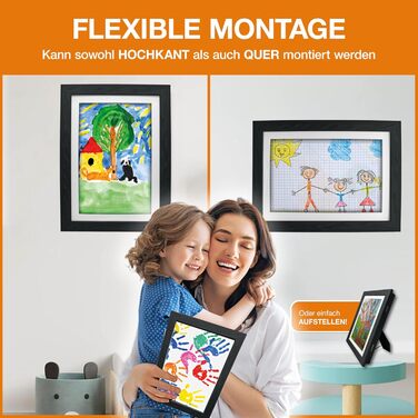 BALA® Преміум рамки для фотографій - 2 шт. A4, для дитячих малюнків та творчих робіт, з фронтальною відкриваністю та кріпленням для підвішування або встановлення, вміщують 120+ зображень (Чорний)