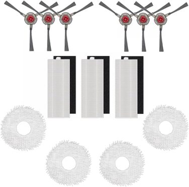 Запчастини Аксесуари для робота-пилососа Yeedi Mop Station, запасні частини 6 бічних щіток, 3 фільтри HEPA, 4 ганчірки для миття підлоги для робота-пилососа Yeedi Mop Station (13 шт. )
