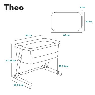 Дитяче та туристичне ліжко Lionelo Theo 2in1, регульоване по висоті, з матрацом і москітною сіткою (сірий)