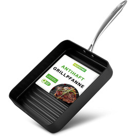 NutriChef Grillplatte 56см – чавунна гриль-пательня з антипригарним покриттям та жолобком для жиру, стійка до високих температур, для газового гриля та плити, BBQ та приготування їжі в приміщенні (28 см квадратна)