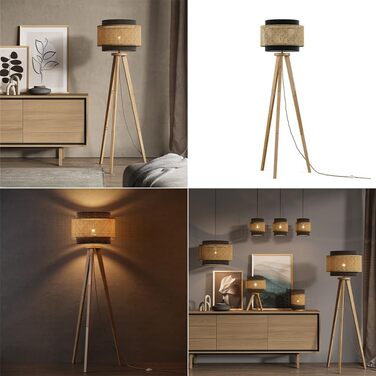 Стійка лампа Vicco Morten з ротангу, 45 см - торшер для читання, чорний