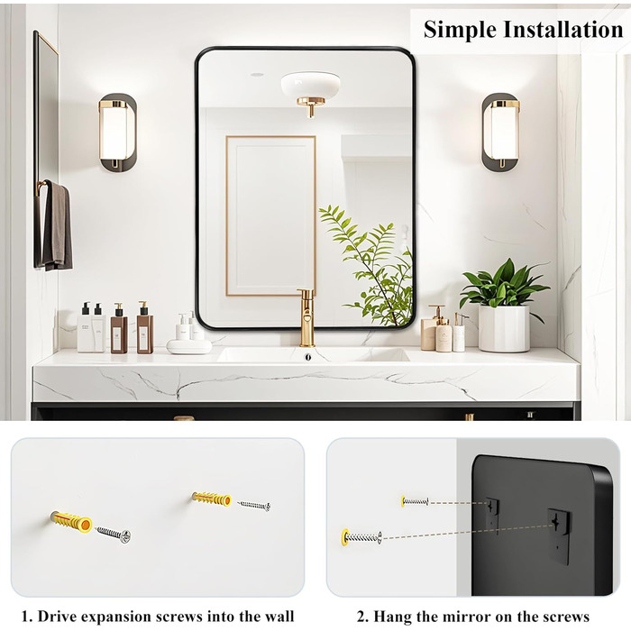 Дзеркало для ванної кімнати Fabuday з підсвічуванням, 61 x 76.2 см, чорний, з рамою. Підходить для ванної, спальні, туалетного столика.