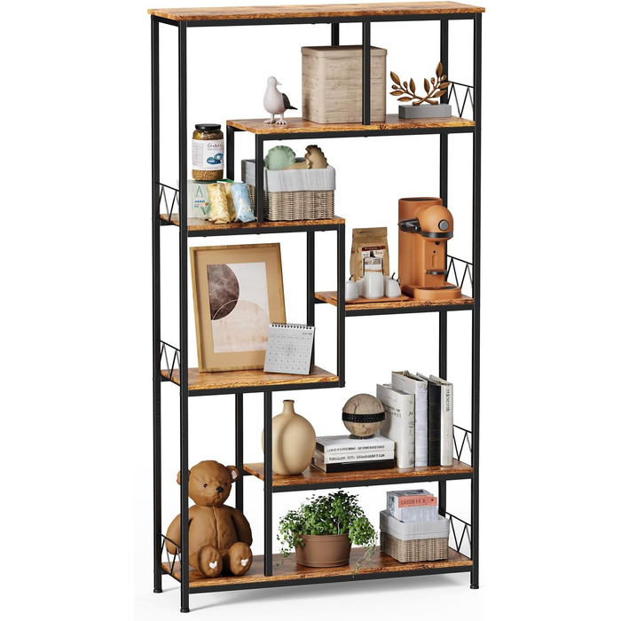 Стильна полиця Bealife для книг, 5 ярусів, 98 x 30 x 180 см, для вітальні, офісу, робочого кабінету, в стилі ретро, індустріальний дизайн