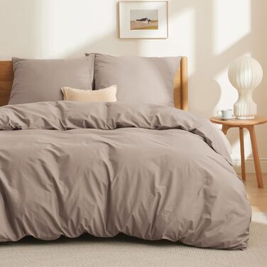 BEDSURE Комплект постільної білизни 135x200, бавовна, 4-х частинний. Комплект постільної білизни з простирадлом та двома наволочками 80x80 см, Oeko-TEX, колір шалфей з застібкою на блискавку (155 x 220 см, хакі)