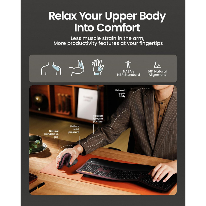 ProtoArc EM11 NL Вертикальна миша, бездротова, заряджається, Bluetooth + USB, для комп'ютера, iPad, Mac, Windows - чорний, зелений (червоний)