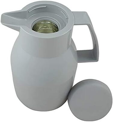 Термос Helios Wash Thermoskanne 1L: 6 годин тепла, 100% герметичний, для миття в посудомийній машині, з подвійним скляним вкладишем (сірий)