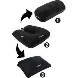 Подушка для шиї daydream 3 в 1 з рогами для шиї з мікрошариками, Дорожня подушка і валик для шиї в одному (N-5501), чорна подушка для шиї чорний