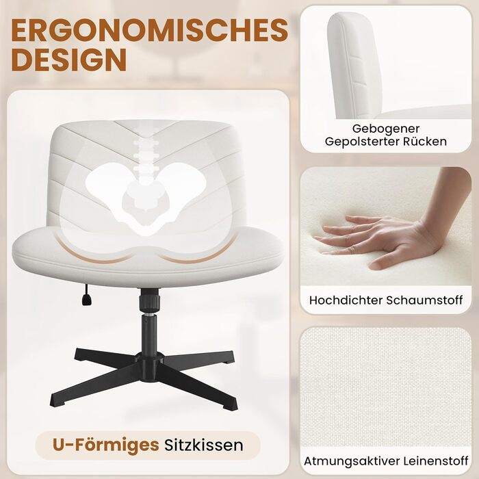 Офісний стілець Yaheetech з роликами, регульована висота, широке сидіння, середня спинка, стілець для шиття, для офісу та спальні (Бежевий)