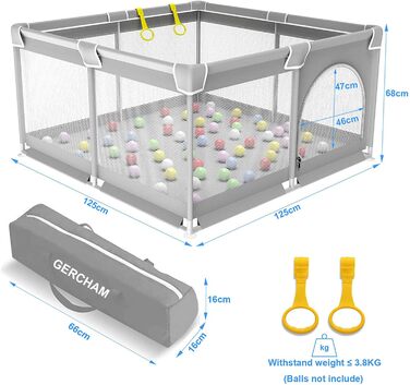 Ляльковий загін для малюків 120x120 см з ігровим килимком, дитячий портативний загін з м'яким килимком, дитячий загін з сіткою та присосками 120x120 см з матрацом