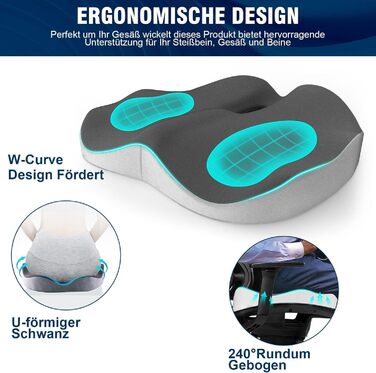 Ортопедична подушка для сидіння ADASSERA: зняття болю, підтримка куприка, покращення кровообігу, ергономічна, для офісу та авто