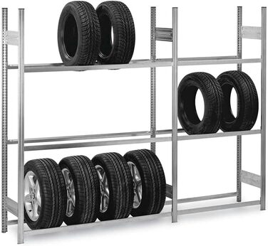Регулятор для шин PROREGAL | Поличкова стійка | 200x100x40 см | 3 рівня | Макс. навантаження 150 кг | Оцинкована сталь | Стійка для шин у гараж