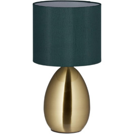 Приліжкова лампа Relaxdays з сенсорним управлінням, сучасна настільна лампа, HxD 34x18 см, E14, настільна лампа з тканинним абажуром, золото/темно-зелений