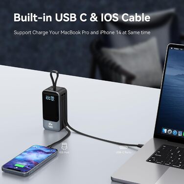 Power Bank Selore&S 65W з USB-C, 4 порти, для iPhone, Galaxy, MacBook, iPad, дронів, чорний