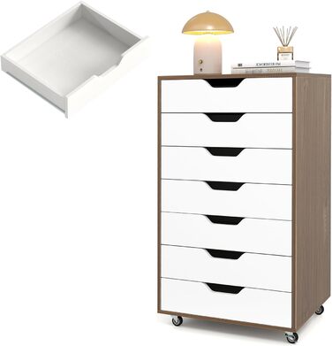 Роликовий контейнер KOMFOTTEU з шухлядами, мобільний офісний шафа, візок для документів, білий, для файлів та паперів (натуральний колір)