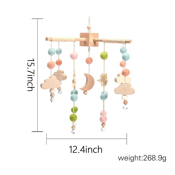 Обіцяйте дитині мобільний дзвіночок з повстяними кульками місяць мобільний дитячий дерев'яний мобільний дзвіночок для маленьких дівчаток підвісний над дитячим ліжечком Мобільний для дитячого ліжечка (ясен) (рожевий)