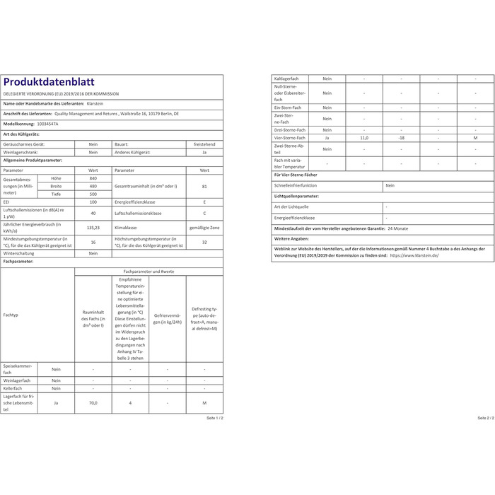 Холодильник Klarstein, міні-холодильник для напоїв, 46/80 л, чорний, з морозильною камерою, тихий, для дому, офісу, кемпінгу, 0-10°C
