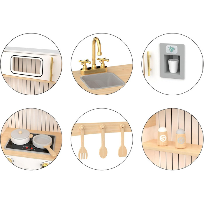 Дерев'яна кухня Мамабрум XXXL з LED-підсвічуванням та аксесуарами для дітей 3+ - набір іграшкової кухні з мікрохвильовою піччю, каструлями та столовим приладдям