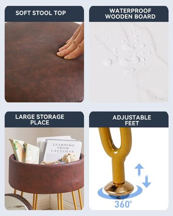 Пуф-табуретка з велюру IBUYKE, кругла, з металевими ніжками, коричневий, для дому