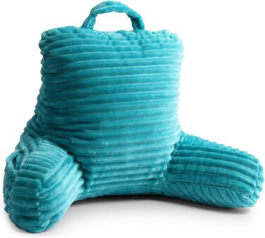 Крісло-подушка Clara Clark для дорослих - спинка для сидіння в ліжку, стандартна плюшева подушка для ліжка, подушка з наповнювачем з подрібненого пінополіуретану з підлокітниками та кишенями, срібляста (Small, блакитно-зелений)