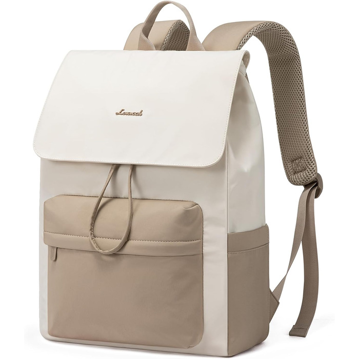 LOVEVOOK Рюкзак для жінок, легкий шкільний рюкзак для підлітків з відділенням для ноутбука 15.6 дюймів, жіночий рюкзак для навчання, подорожей, роботи (M-15.6 дюймів, Бежевий+хакі)