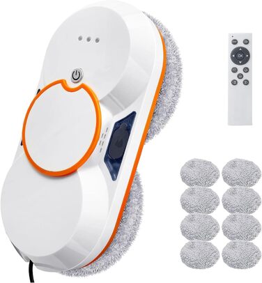 Робот для миття вікон з автоматичним струменем води, 5600 Па, автоматичний очисник вікон, інтелектуальна навігація, дистанційне керування, для гладких поверхонь, з 10 шматками мікрофібри (D 5600 Pa)