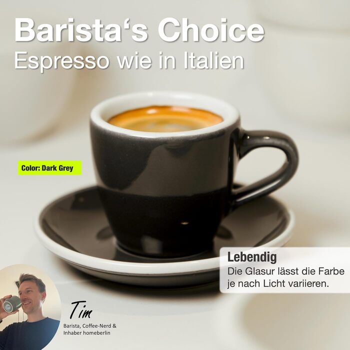 Набір еспресо-чашок HOMEBERLIN® Barista Pro - 4 шт. по 80 мл з підставками - преміум якість, ручна робота, темний глазур