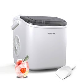 Машина для приготування льоду Klarstein - 12 кг/24 год, 2 розміри, резервуар 1,3 л, LED-дисплеї, прозорий кришка, портативна, для вечірок/садових свят, білий