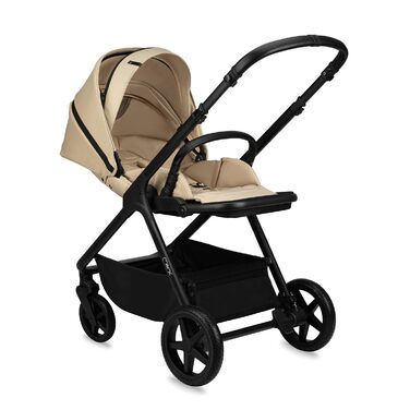Дитяча коляска MoMi GISELLE 2 в 1 комбінована, бежева: для малюків від народження до 22 кг, з 5-точковим ременем безпеки, збірно-розкладна, з кошиком, матрацом, дощовиком та пеленатором