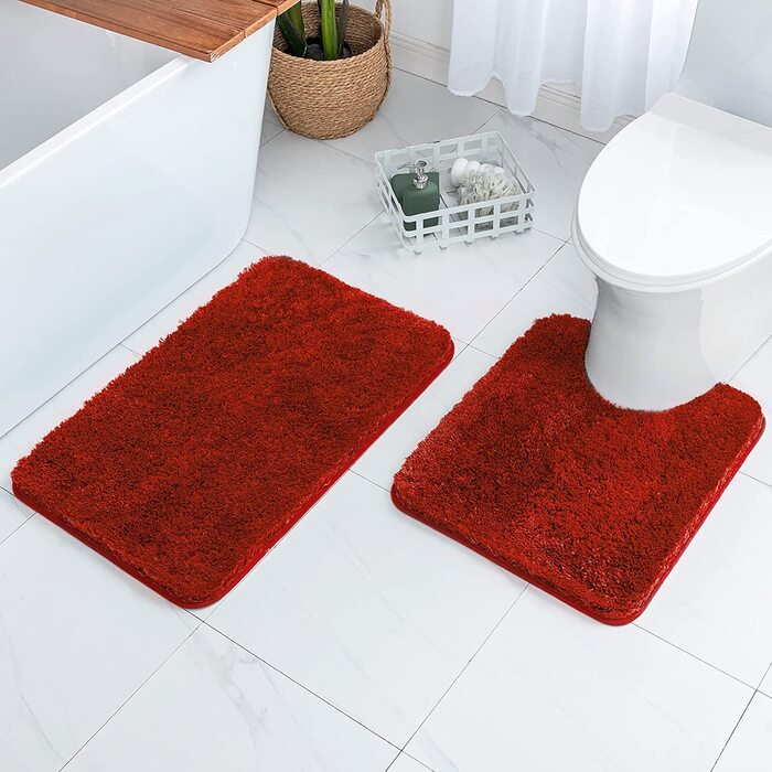Килимок для ванної MIULEE м'який нековзний килимок для ванної, килимок для ванної, килимок для ліжка, пухнастий килим, килимок для ванної, килимок для душу для ванної та вітальні, спальні, 50x80 см (50x60 см з вирізом для унітазу, червоний)