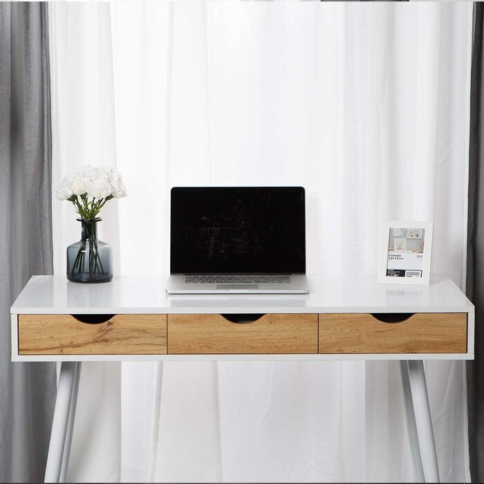 Комп'ютерний стіл з шухлядами, 110x50x78 см, білий, метал та E1 ДСП, для дому та офісу