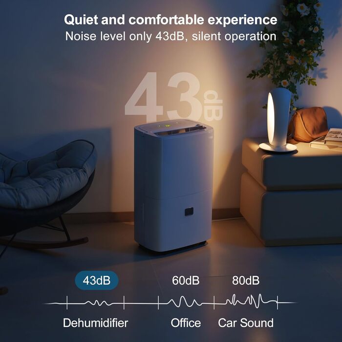 Електричний осушувач повітря для дому: 65л/день, автоматичний режим, 4.5л бак з шлангом для зливу, тихий осушувач для підвалу, офісу, спальні, ванної кімнати, квартири, кухні до 120м², чорний та білий (білий)