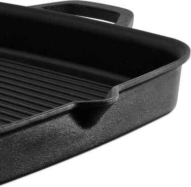 Гриль-сковорода Burnhard Gusseisen, квадратна 30 см, з попереднім прожарюванням, для стейків, сумісна з газовими грилями, духовкою, вогняною чашею та всіма типами плит (включаючи індукційну), чавунна сковорода-гриль 30 см