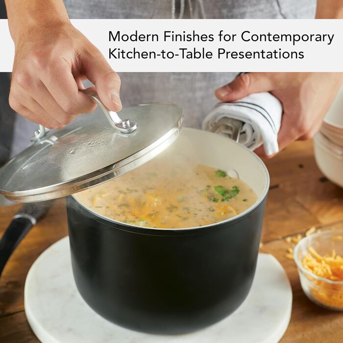 Набір кухонного посуду KitchenAid з емальованої кераміки, антипригарне покриття, 9 предметів, матовий чорний (3 літри)