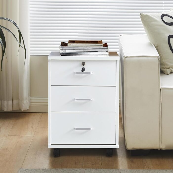 Тролейний контейнер TUKAILAI з 3 висувними ящиками, замок, для офісу, білий