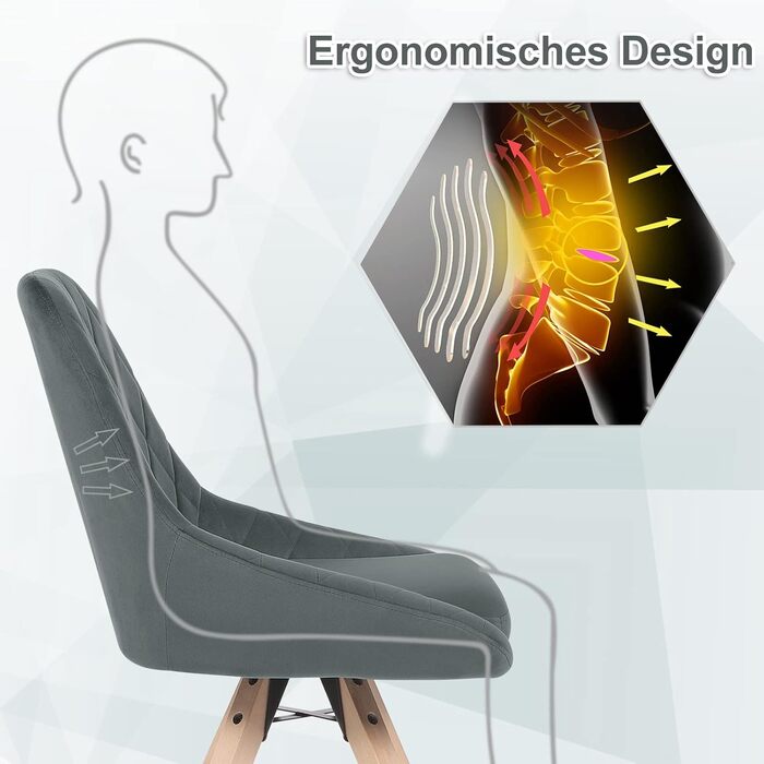 Крісла для їдальні WOLTU, набір 2 шт., поворотні, для кухні, вітальні, їдальні, з оксамитовим покриттям, на букових ніжках, до 150 кг, темно-сірий
