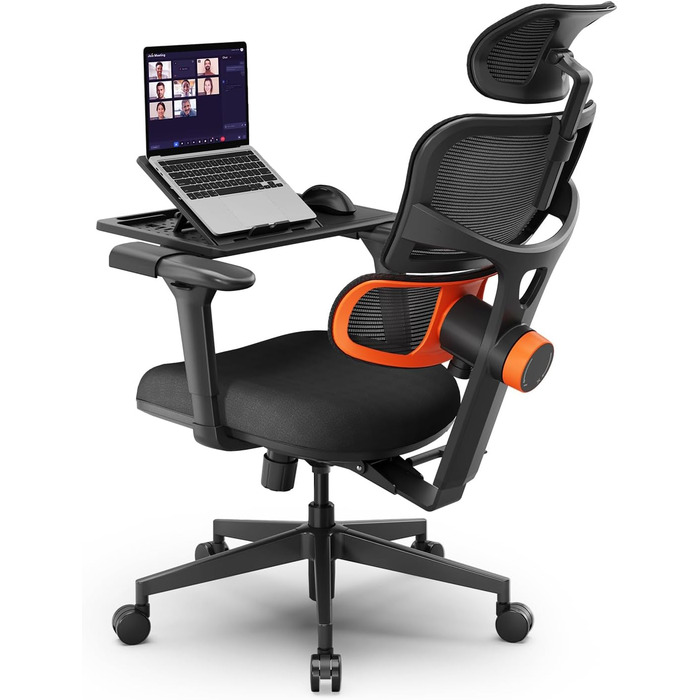 Офісне крісло Newtral Ergonomic, комп'ютерне крісло з регульованою спинкою та підлокітниками (чорний, NT001) + знімна стільниця