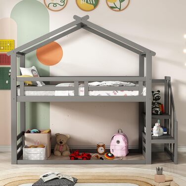 Двоярусне ліжко для дітей з сходами, біле (90x200 см), без матраца