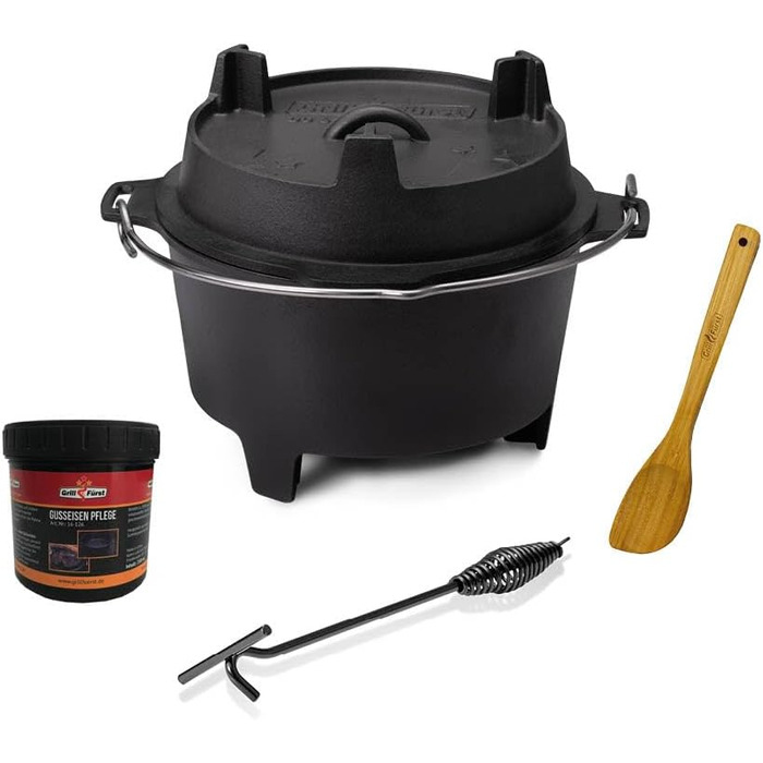 Набір голландської печі Grillfürst Dutch Oven BBQ Edition DO 9: чавунний котел 8,5 л з підставкою, кришкою та аксесуарами