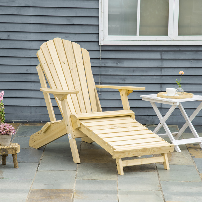 Садове крісло Outsunny Adirondack складне з підставкою для ніг 78 x 140 x 94 см з деревини сосни, зручний садовий шезлонг для вуличних меблів